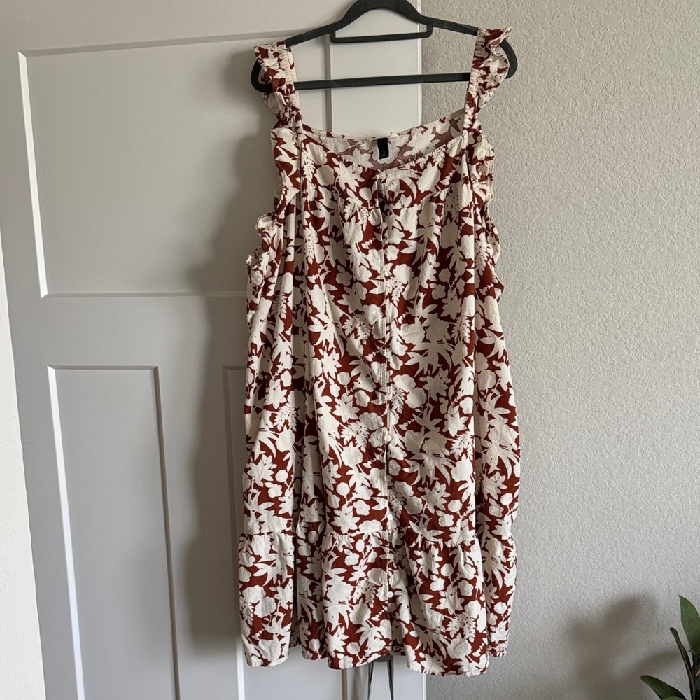 Universal Thread Floral Mini Dress - Burnt Orange and Cream